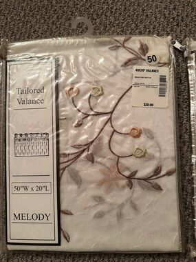 Melody Tailored Valances and Panels with Embroidered Floral Design - Beige Multi